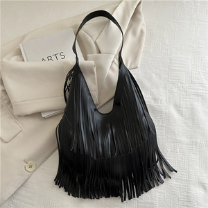 Retro Damen Fransen Tote Bag PU Leder Schultertasche Unterarmtasche Bohemian Stil Lässig Pendeln Vielseitige Große Kapazität Handtasche