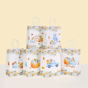 Little Pumpkin Kraft Paper Gift Bags With Handles For Baby Shower Birthday Party Autumn Harvest Halloween Thanksgiving Candy Goody Bags