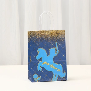 Prince theme blue gift paper bag with gold glitter and elegant white rope handles