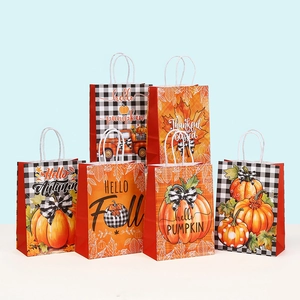 Détails de six sacs cadeaux en papier Kraft pour Thanksgiving aux motifs automne