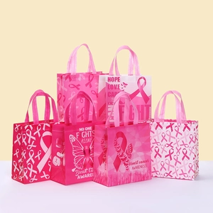 Sacchetto Regalo Fiocco Rosa Consapevolezza Tumore Seno Tessuto Non Tessuto Laminato Magenta Borse a Mano per Donna Beneficenza Festa