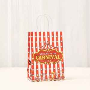 Carnival circus themed kraft paper gift bag with red white stripes and handle