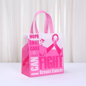 Borsa in TNT rosa per sensibilizzazione cancro al seno con stampe di speranza e amore