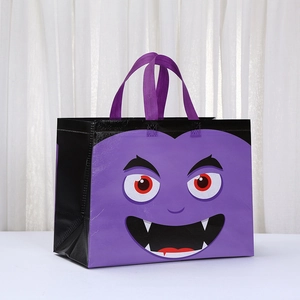 Halloween monster gift bag featuring a purple cartoon vampire with durable woven handles
