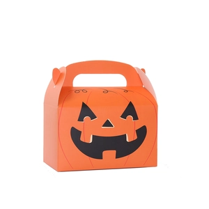 Halloween orange cupcake box featuring a classic black Jack-o'-lantern face with top handle
