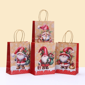Sacs Cadeaux de Noël Papier Kraft Dessin Animé Père Noël Gnome Imprimé Emballage de Fête Sacs à Main Pour Célébration
