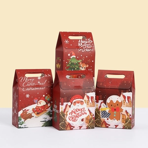 Weihnachten Geschenkbox Handgehalten Weißer Karton Süßigkeiten Verpackung Party Santa Rentier Druck Rot Faltbare Geschenkbox