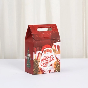 Christmas gift box with festive Santa Claus print and handle for holiday candy packaging