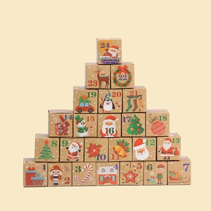 Boîtes Cadeaux en Papier Kraft pour Calendrier de l'Avent de Noël Boîte Aveugle de Compte à Rebours Motifs Mixtes pour l'Emballage de Bonbons et Biscuits Décoration Festive