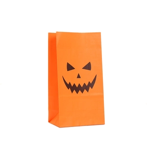 Halloween gift paper bag with orange Jack-o'-lantern pumpkin print for party candy