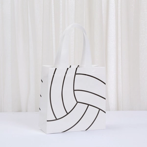 Bolsa de regalo blanca de tela no tejida con estampado de voleibol y asas negras