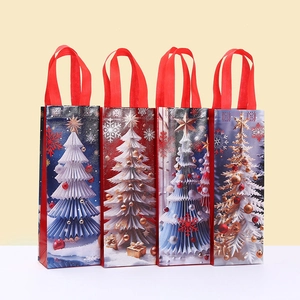 Sacchetti Regalo per Bottiglia di Vino di Natale Tessuto non Tessuto Rivestito Cartone Animato Albero di Natale Stampa Decorazione Festa