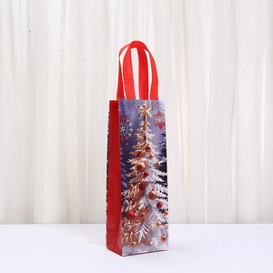 Sacchetto regalo di Natale in tessuto non tessuto rosso con stampe per bottiglie di vino