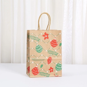 Christmas kraft paper gift bag with cute festive cartoon prints and sturdy rope handles