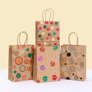 Bolsas de Regalo de Papel Kraft de Lunares Con Asas Retorcidas Bolsas de Papel Estampadas para Fiestas Eventos Cumpleaños
