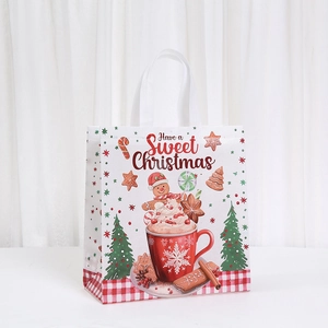 Christmas non-woven gift bag with sweet Christmas lettering and festive gingerbread patterns