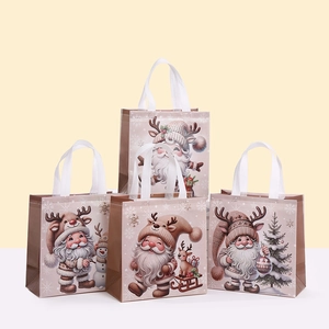 Sac Cadeau en Tissu Non Tissé de Noël Père Noël Renne Bonhomme de Neige Dessin Animé Sac à Main Fête Cadeau Sac d'Emballage