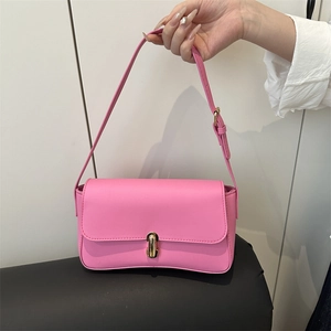 Minimalist PU Leather Underarm Bag With Gold Lock Adjustable Strap Solid Color Women Fashion Shoulder Bag Casual Daily Bag