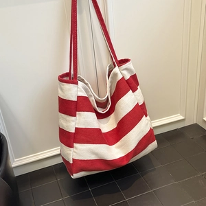 Grand sac cabas en toile à rayures rouges et blanches pour le bureau et voyage