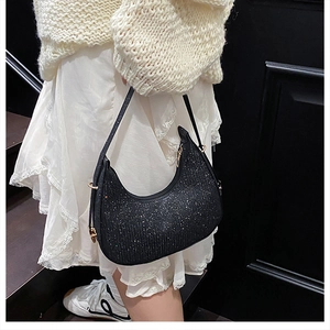 Elegant black sequin hobo bag for women with sparkling finish and adjustable strap