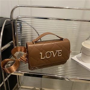 Women's Quilted PU Leather Shoulder Bag Fashion LOVE Metal Letter Crossbody Square Bag With Adjustable Wide Strap Handbag