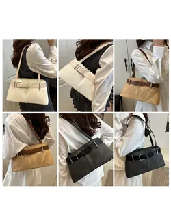 Detail shots of minimalist vintage tote bags in cream, tan, and black leather with buckle