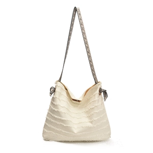 Sac fourre-tout en toile crème minimaliste avec coutures effilochées et foulard