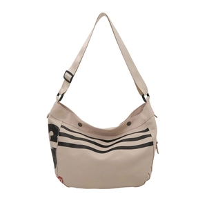 Sac fourre-tout à rayures contrastées de grande capacité avec bandoulière réglable beige