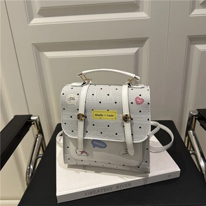 Women Fashion Polka Dot Mini Backpack PU Leather Cute Cartoon Patches Handbag Small Shoulder Bag For Daily Travel School