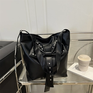 Sac fourre-tout noir avec nœud en strass pour femmes, sac à bandoulière élégant