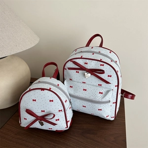 Cute Sweet Bow Heart Print Mini Backpack For Women Girls PU Leather Fashion Small Travel School Bag White Red Polka Dot