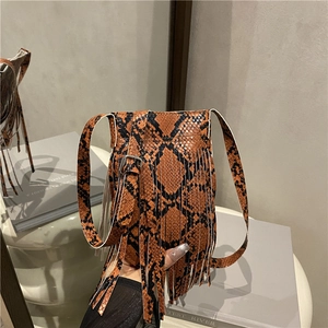 Chic snake-print mini crossbody bag with long tassel and adjustable shoulder strap