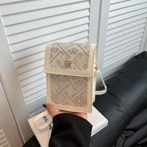 New Chinese-style embroidered crossbody phone bag with floral pattern and clover metal buckle