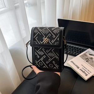 New Chinese style embroidered crossbody phone bag with floral jacquard and clover buckle