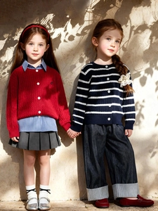 Cardigan en Maille Torsadée pour Filles Col Rond Manches Longues Décontracté Vêtements d'Extérieur Printemps Automne Enfants