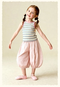 Ensemble d'été pour enfants avec débardeur rayé et pantalon bouffant à pois roses