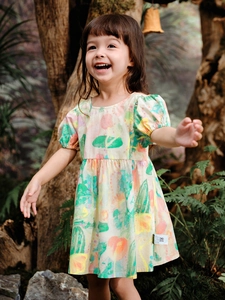 Robe de princesse pour filles avec imprimé floral coloré et manches bouffantes