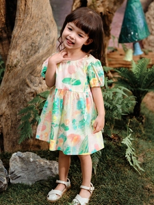 Robe de princesse d'été pour filles à imprimé fleuri et manches bouffantes