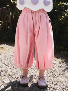 Girls' pink puff trousers with heart print white shirt set for summer casual wear
