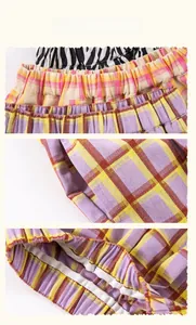 Détail de la taille élastique et des poches latérales aux motifs à carreaux et zèbre