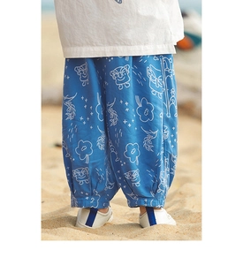 Pantaloni antizanzare blu per bambini con stampa koala e polsini elasticizzati