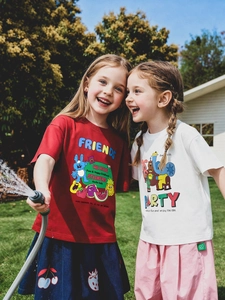 Camisetas de verano de algodón para niñas con estampados de dibujos y cómodo cuello redondo