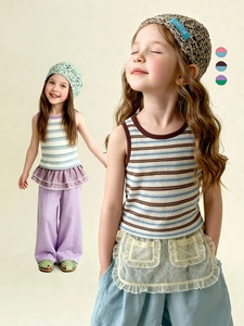 Ensemble débardeur rayé d'été pour filles avec motifs colorés et coton élastique doux