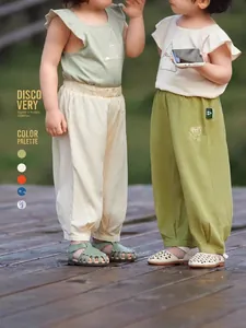 Pantaloni Antizanzare per Bambini Estivi Sottili Traspiranti in Viscosa Pantaloni a Lanterna per Ragazzi Ragazze Ricamo Cartoon