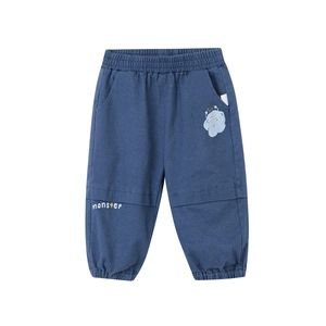 Donkerblauwe cargo joggingbroek voor kinderen met monsterprint en elastische taille