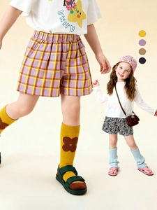 Shorts d'été pour enfants en tissu extensible à carreaux violets et motif zébré