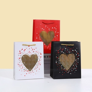 Valentinstag Geschenk Papiertüte Gold Bronzierung Herzmuster Handheld Einkaufstasche Für Hochzeit Jubiläum Party Geschenkbeutel