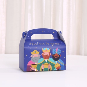 Three Kings Day gift box in navy blue with three kings illustration and star patterns