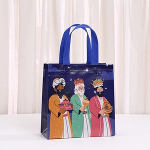 Sac cadeau des Rois Mages en non-tissé avec illustrations et poignées bleues