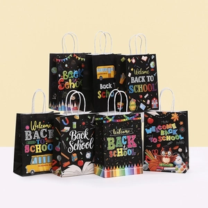 Back To School Gift Bags Kraft Paper Handheld Treat Bags With Handle School Bus Owl Print Party Favor Bag For Student